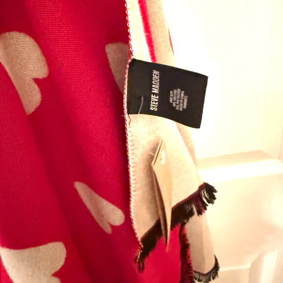 New Steve Madden Long Red Taupe Heart Scarf Wrap Shawl With Tags - Picture 10 of 11